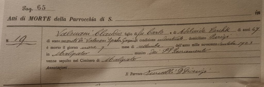 Claude Valsuani's Death Certificate