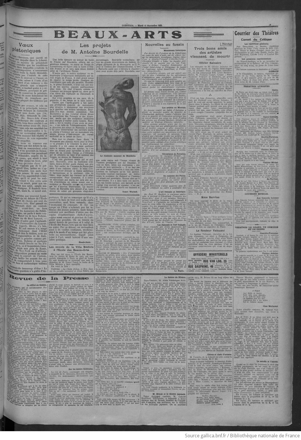 Comoedia 1923 - Parijse krant noemt Claude Valsuani bij naam, nooit Marcello